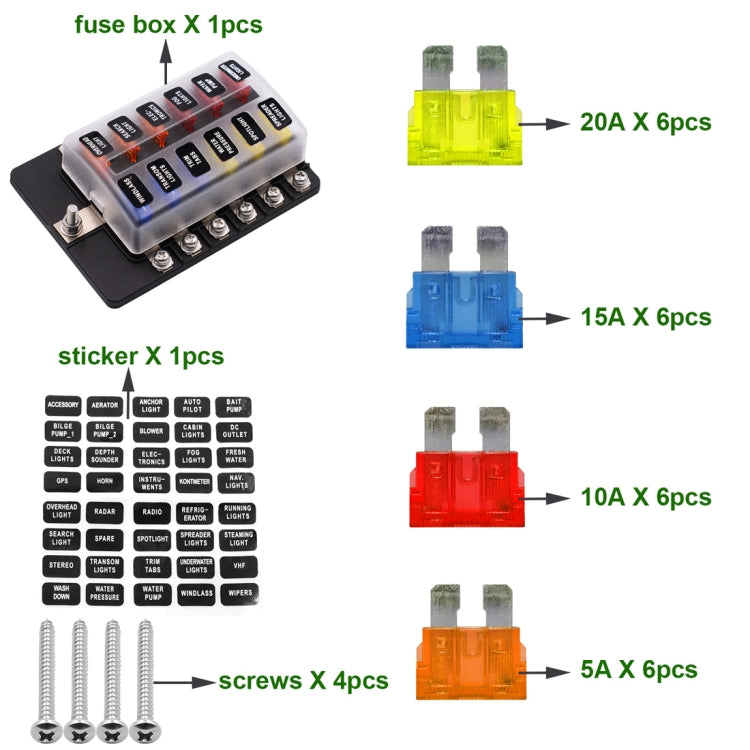 Fuse Box Screw Terminal Section Fuse Holder Kits with LED Warning Indicator for Auto Car Truck Boat