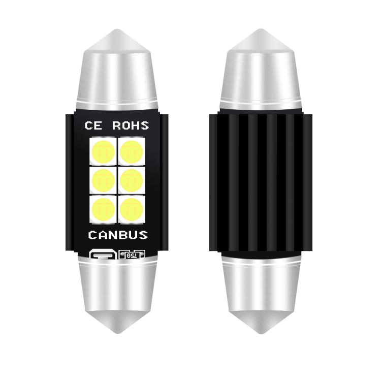 2 PCS 39mm DC12V-24V 3W 6000K 660LM 6LEDs SMD-3030 Car Reading Lamp / License Plate Light