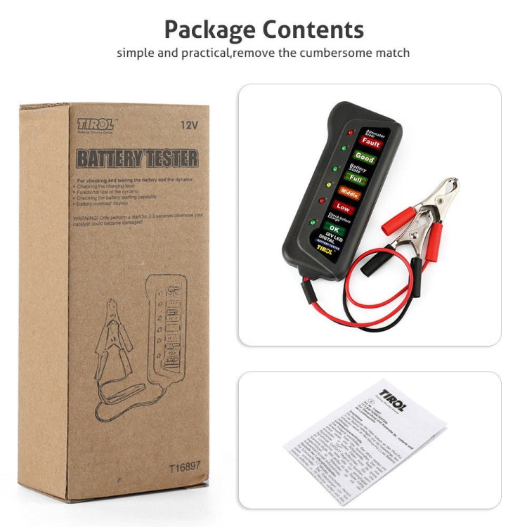 12V Auto Car Digital Battery Alternator Tester 6 LED Lights Display, TIROL T16897