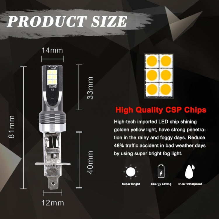 2 PCS H1 DC12V-24V / 12W / 3000K / 800LM 12LEDs SMD-3030 Car LED Fog Light