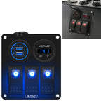 Multi-functional Combination Switch Panel 12V / 24V 3 Way Switches + Dual USB Charger for Car RV Marine Boat