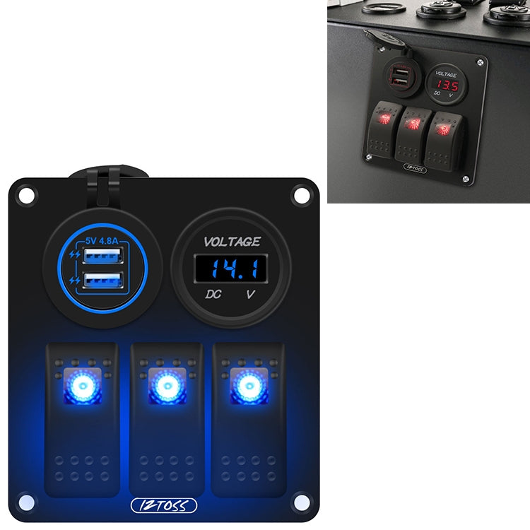Multi-functional Combination Switch Panel 12V / 24V 3 Way Switches + Dual USB Charger for Car RV Marine Boat