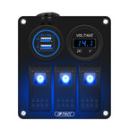 Multi-functional Combination Switch Panel 12V / 24V 3 Way Switches + Dual USB Charger for Car RV Marine Boat