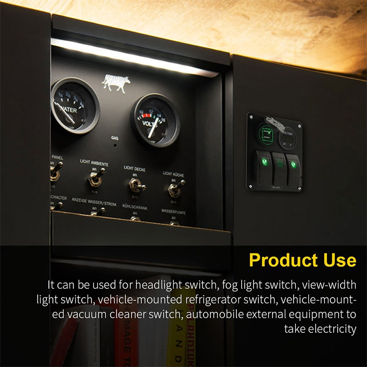 Multi-functional Combination Switch Panel 12V / 24V 3 Way Switches + Dual USB Charger for Car RV Marine Boat