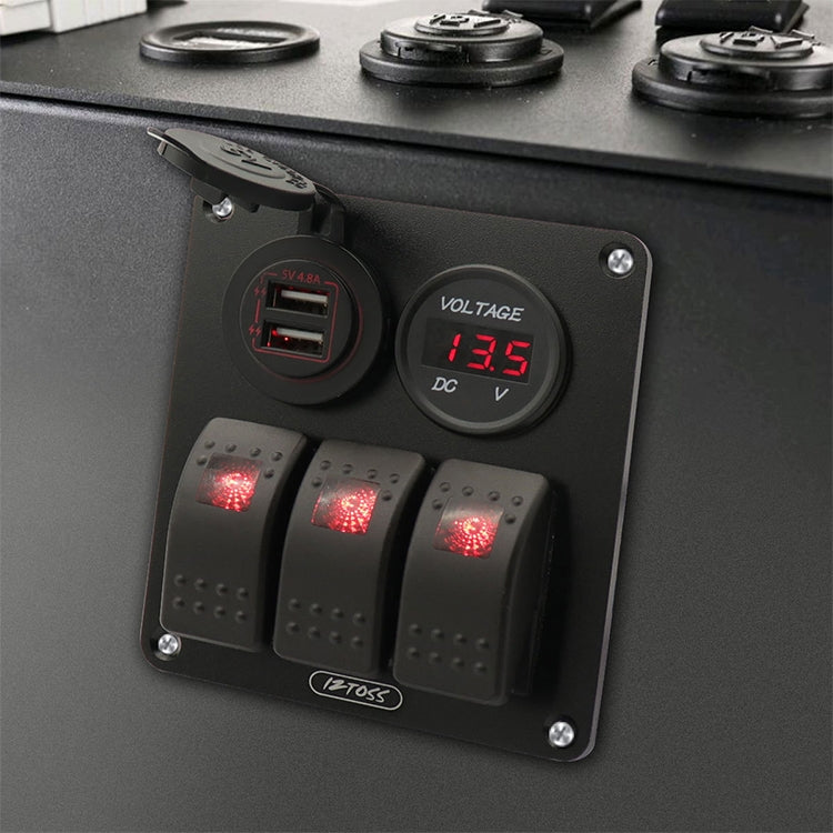 Multi-functional Combination Switch Panel 12V / 24V 3 Way Switches + Dual USB Charger for Car RV Marine Boat