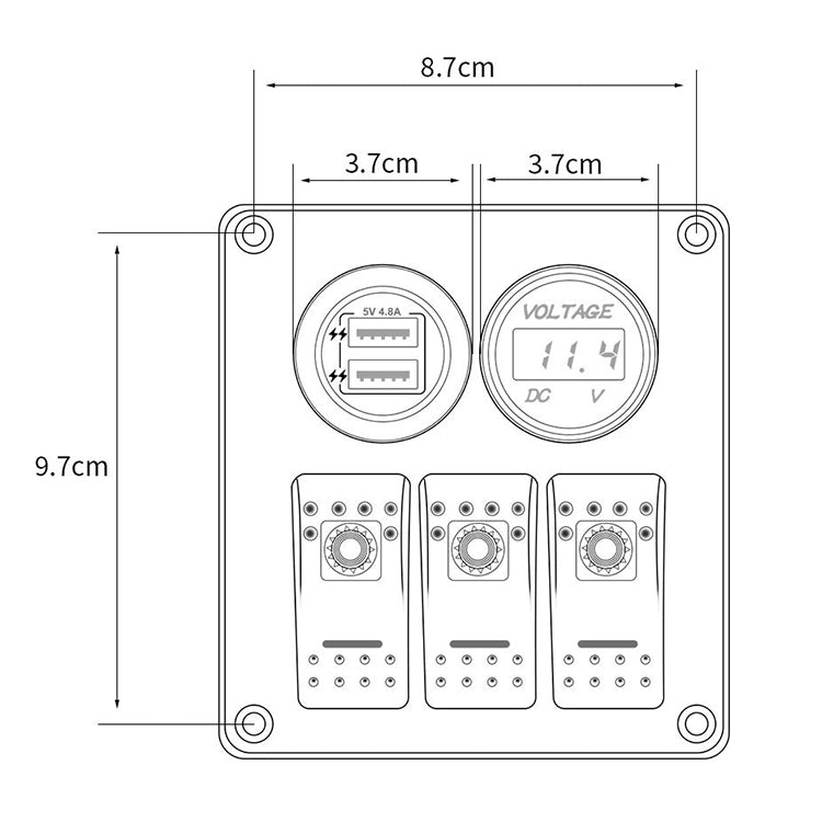 Multi-functional Combination Switch Panel 12V / 24V 3 Way Switches + Dual USB Charger for Car RV Marine Boat