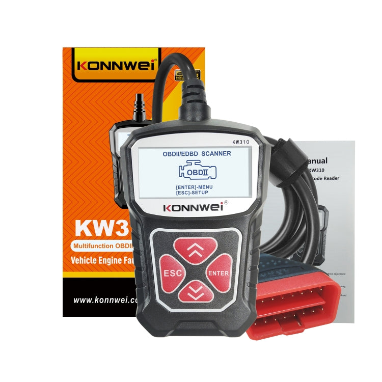 KONNWEI KW310 OBD Car Fault Detector Code Reader ELM327 OBD2 Scanner Diagnostic Tool — Red