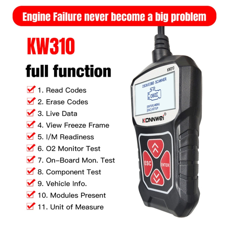 KONNWEI KW310 OBD Car Fault Detector Code Reader ELM327 OBD2 Scanner Diagnostic Tool — view 9
