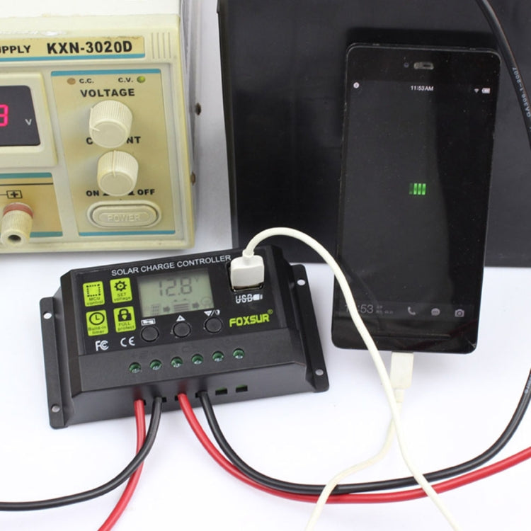 FOXSUR 10A Solar Charge Controller 12V / 24V Automatic Identification Controller