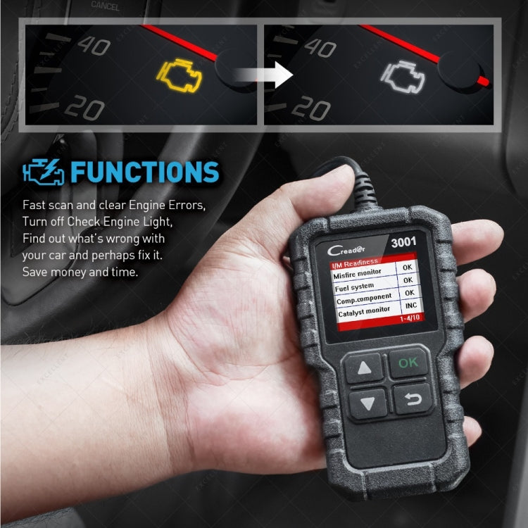 Car Color Screen Code Reader OBD2 Fault Detector Diagnostic Tool, Launch Creader CR3001