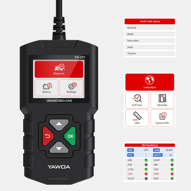 YA201 Car Mini Code Reader OBD2 Fault Detector Diagnostic Tool