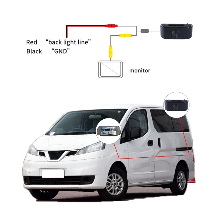 PZ469 Car Waterproof 170 Degree Brake Light View Camera + 7 inch Rearview Monitor for Nissan N200 2010-2017