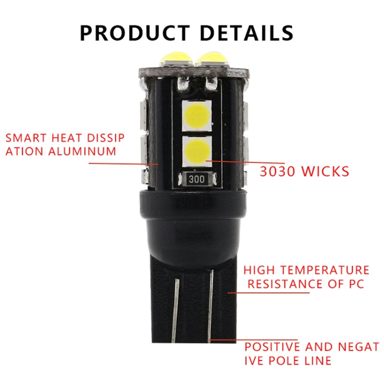 10 PCS T10/168/194 DC12V / 1W / 6000K / 60LM Car Decoding Clearance Lights with 12LEDs SMD-3030 Lamp Beads