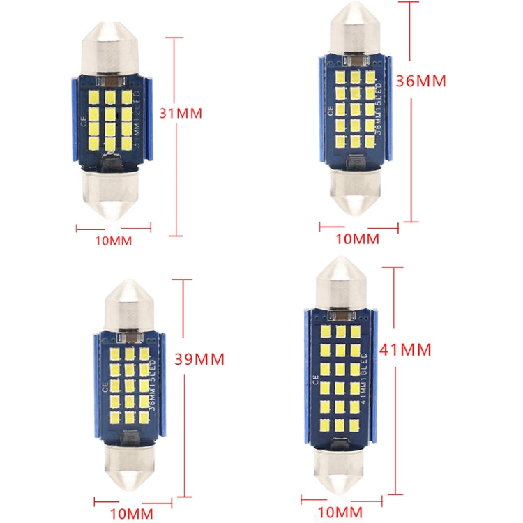 2pcs 36mm DC12-24V / 1W / 6000K / 60LM 15LEDs SMD Car Reading Lamp Dome Light