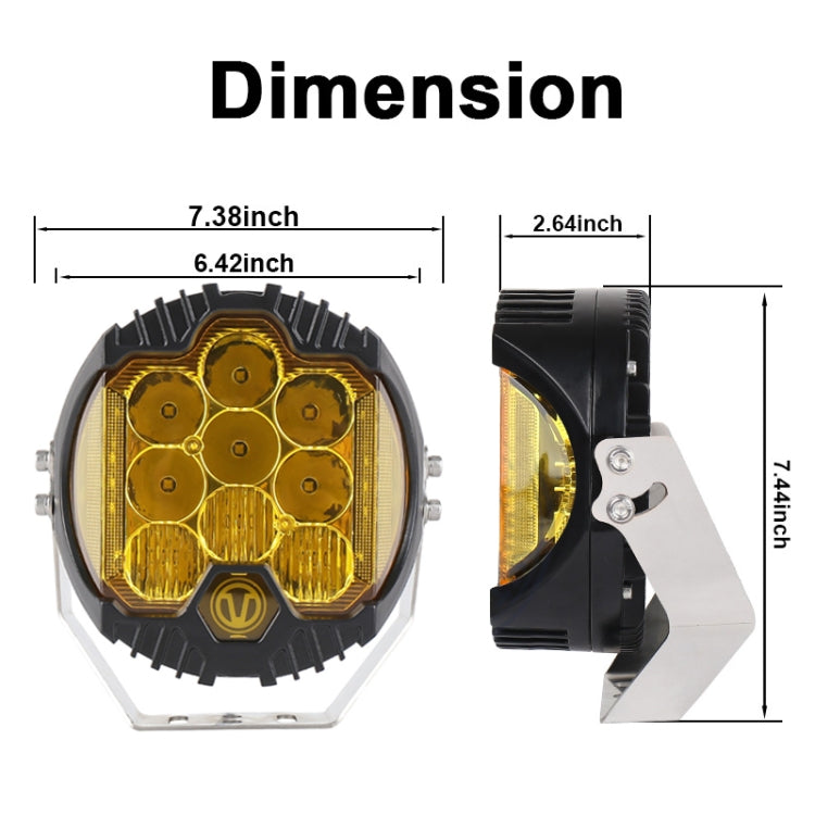 DC12V-30V 8000LM 6500K 90W Car LED Light on Three Sides Headlight for Jeep Wrangler (Gold Light), OL-1950Y 7 inch