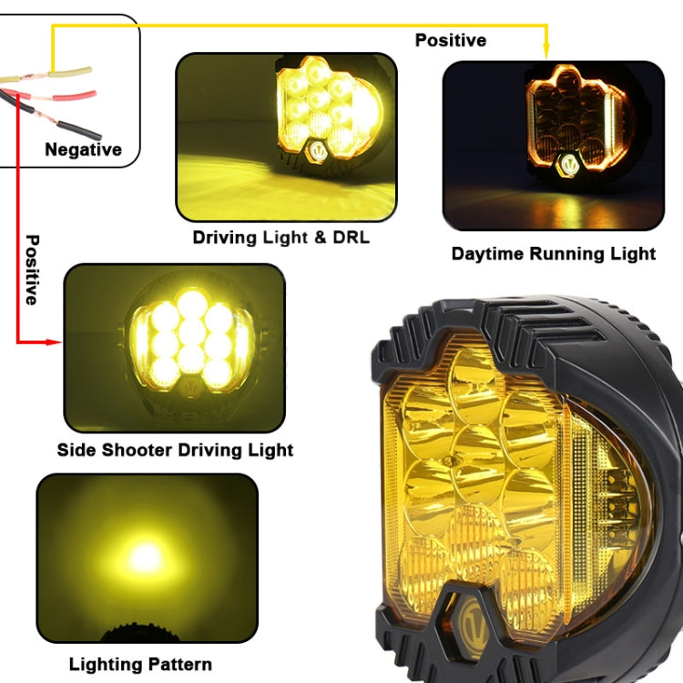 DC12V-30V 8000LM 6500K 90W Car LED Light on Three Sides Headlight for Jeep Wrangler (Gold Light), OL-1950Y 7 inch