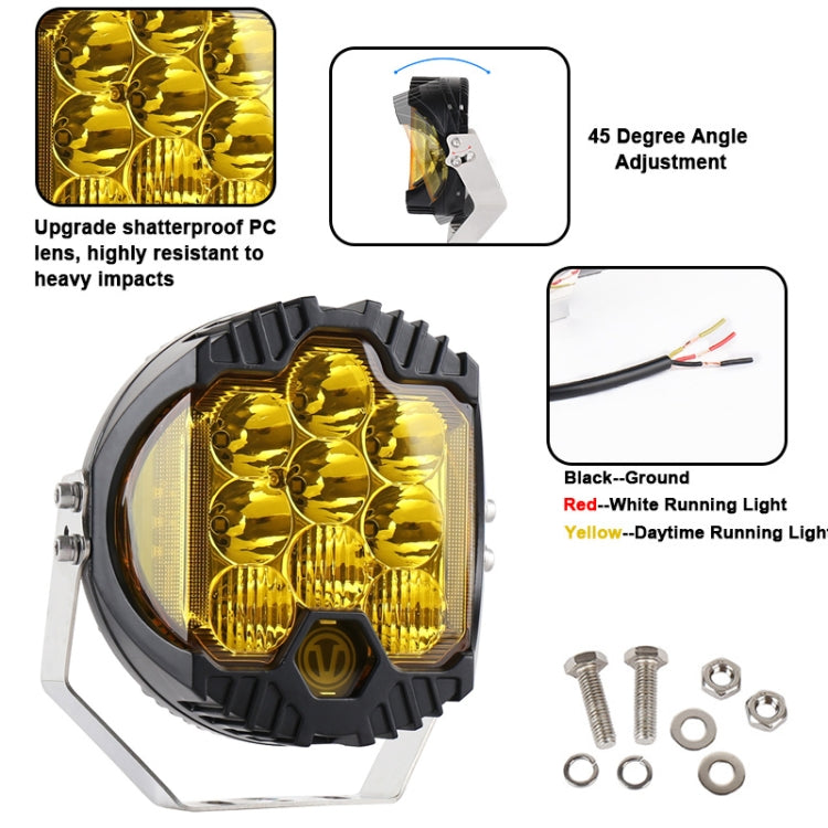 DC12V-30V 8000LM 6500K 90W Car LED Light on Three Sides Headlight for Jeep Wrangler (Gold Light), OL-1950Y 7 inch
