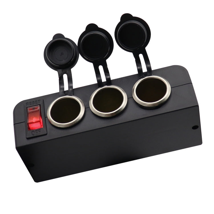 Car Cigarette Lighter Socket with Overload Protection Switch Control, 3 in 1 12-24V 16A