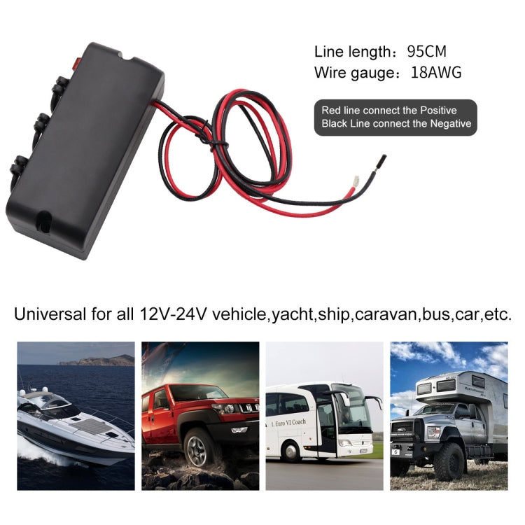 Car Cigarette Lighter Socket with Overload Protection Switch Control, 3 in 1 12-24V 16A