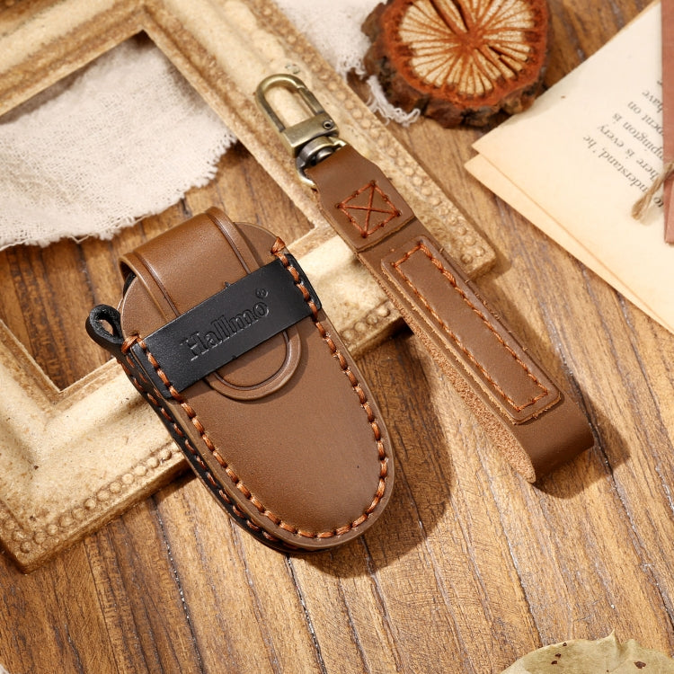 Hallmo Car Cowhide Leather Key Protective Cover Key Case for Tesla Model 3 / S A Style
