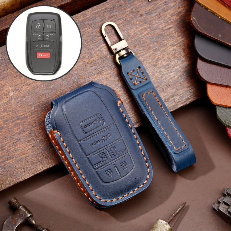 Hallmo Car Genuine Leather Key Protective Cover for Toyota Sienna 6-button — For Toyota Sienna 6-button (Black)