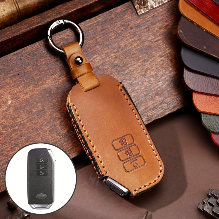 Hallmo Car Cowhide Leather Key Protective Cover for KIA — For KIA (Brown)