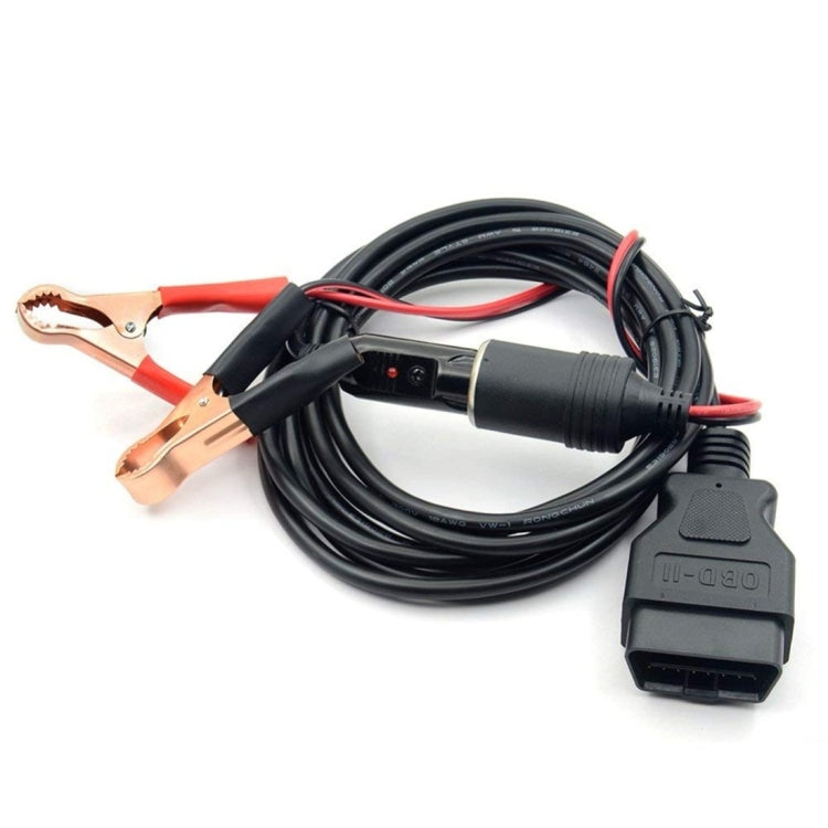 Car ECU Emergency Power Supply Cable Memory Saver with Alligator Clip-On Cigarette Lighter Power Socket, OBD II