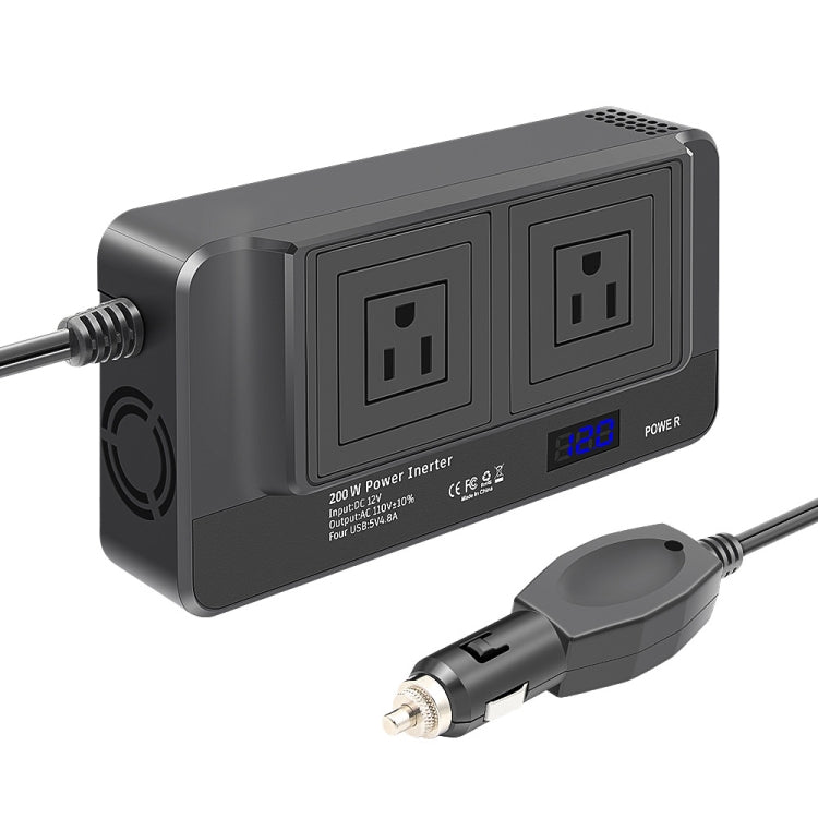 DC12V 200W AC110V Car Smart Multi-functional Digital Display Inverter, US Plug — US Plug
