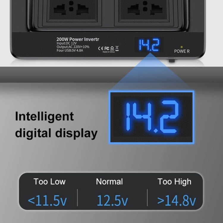 DC12V 200W AC110V Car Smart Multi-functional Digital Display Inverter, US Plug — view 6