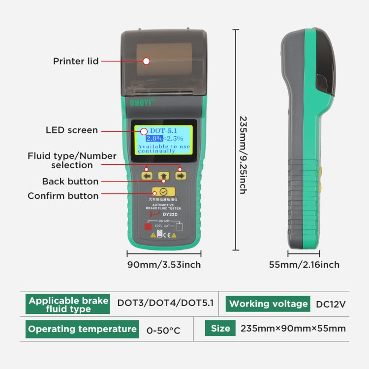 DUOYI DY23D Car Brake Fluid Detection Pen with Print Function