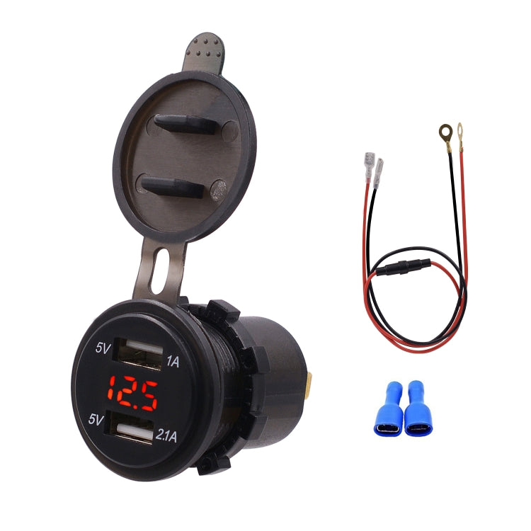 Universal Car Dual Port USB Charger Power Outlet Adapter 3.1A 5V IP66 with LED Digital Voltmeter + 60cm Cable