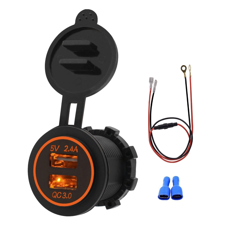 Universal Car QC3.0 Dual Port USB Charger Power Outlet Adapter 5V 2.4A IP66 with 60cm Cable