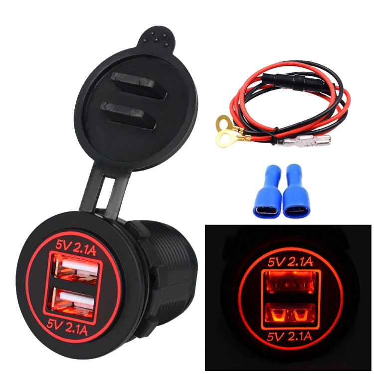 Universal Car Dual USB Charger Power Outlet Adapter 4.2A 5V IP66 with Aperture + 60cm Cable — Blue Light