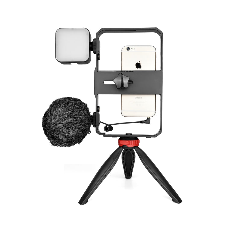YELANGU PC204 YLG1801D Vlogging Live Broadcast LED Selfie Light Smartphone Video Rig Handle Stabilizer Bracket Kits with Microphone & Tripod