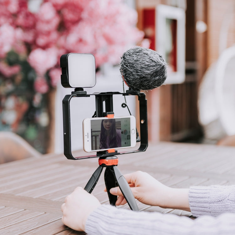 YELANGU PC204 YLG1801D Vlogging Live Broadcast LED Selfie Light Smartphone Video Rig Handle Stabilizer Bracket Kits with Microphone & Tripod