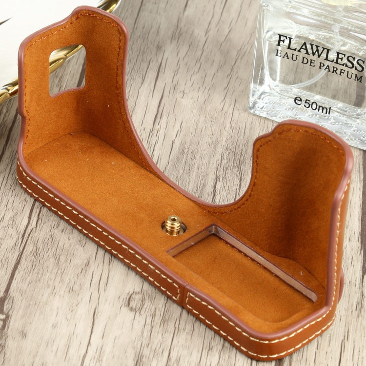 1/4 inch Thread PU Leather Camera Half Case Base for FUJIFILM X100V — Brown
