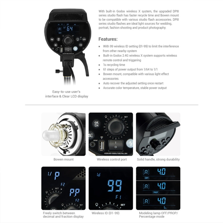 Godox DP1000III Studio Flash Light 1000Ws Bowens Mount Studio Speedlight — view 9