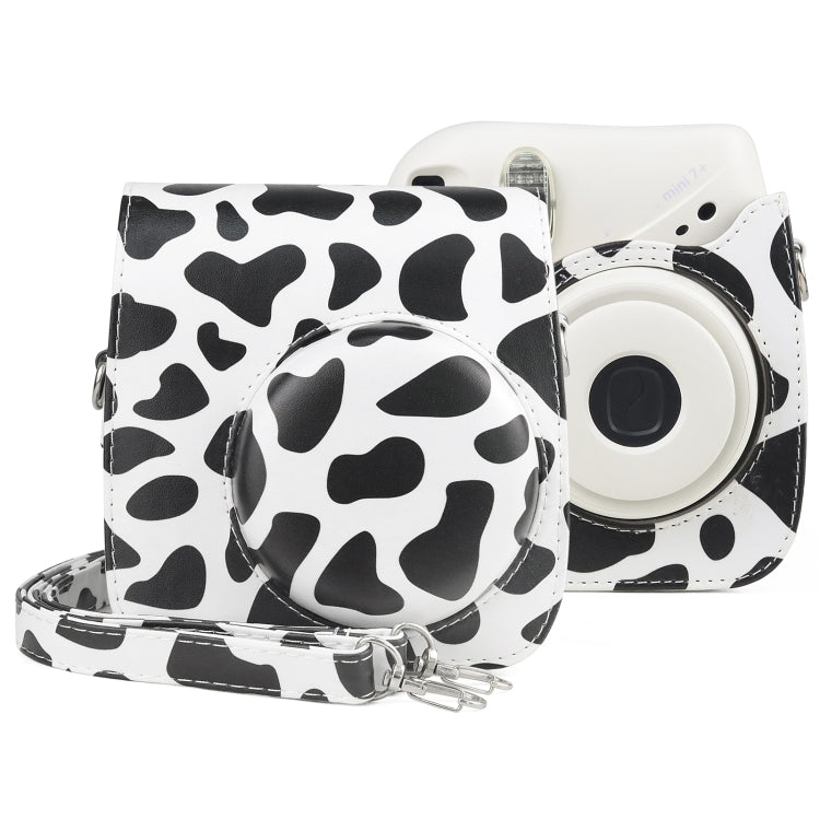 Full Body PU Leather Case Camera Bag with Strap for FUJIFILM instax mini 7+, Milk Cow