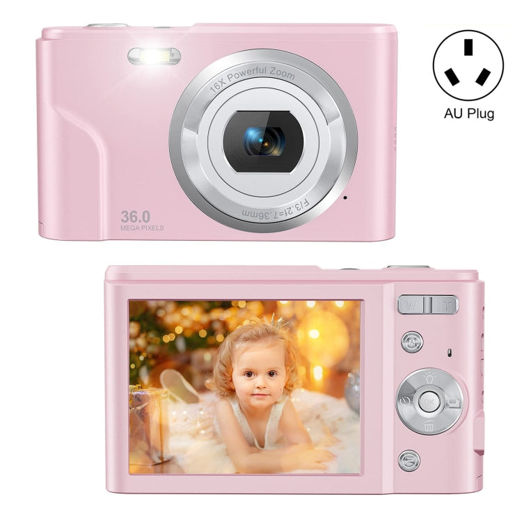 DC311 2.4 inch 36MP 16X Zoom 2.7K Full HD Digital Camera Children Card Camera, AU Plug, DC311, AU Plug — Pink