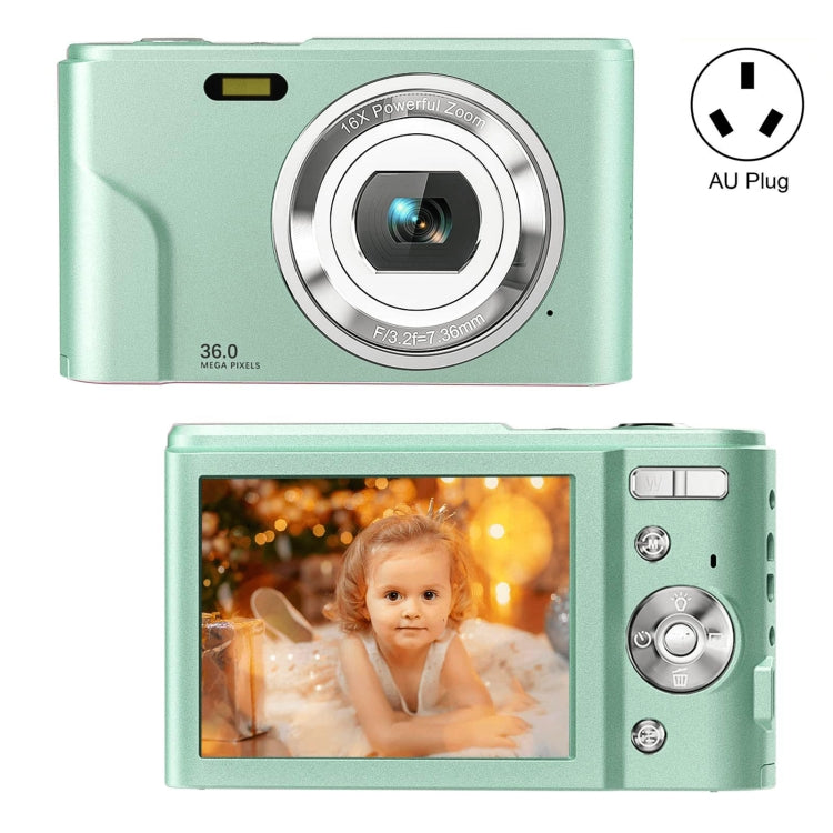 DC311 2.4 inch 36MP 16X Zoom 2.7K Full HD Digital Camera Children Card Camera, AU Plug, DC311, AU Plug — Green
