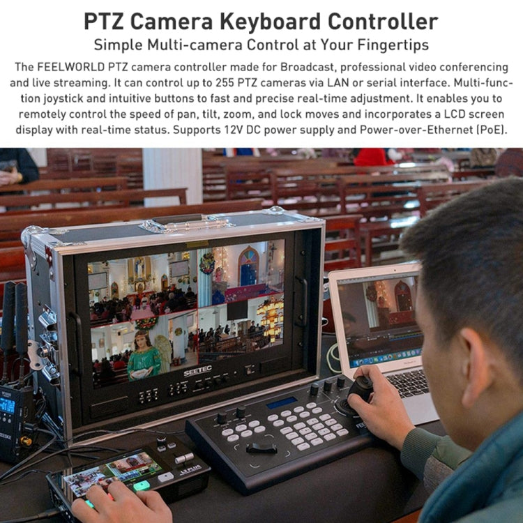 FEELWORLD KBC10 PTZ Camera Controller with Joystick and Keyboard Control, Support PoE
