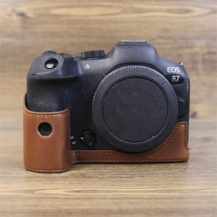 1/4 inch Thread PU Leather Camera Half Case Base, For Canon EOS R7 — Black