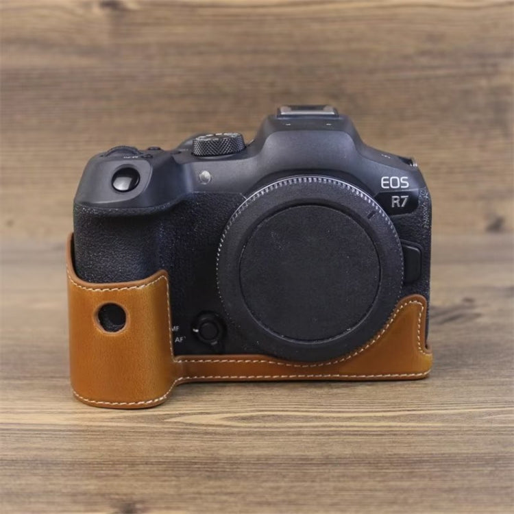 1/4 inch Thread PU Leather Camera Half Case Base, For Canon EOS R7