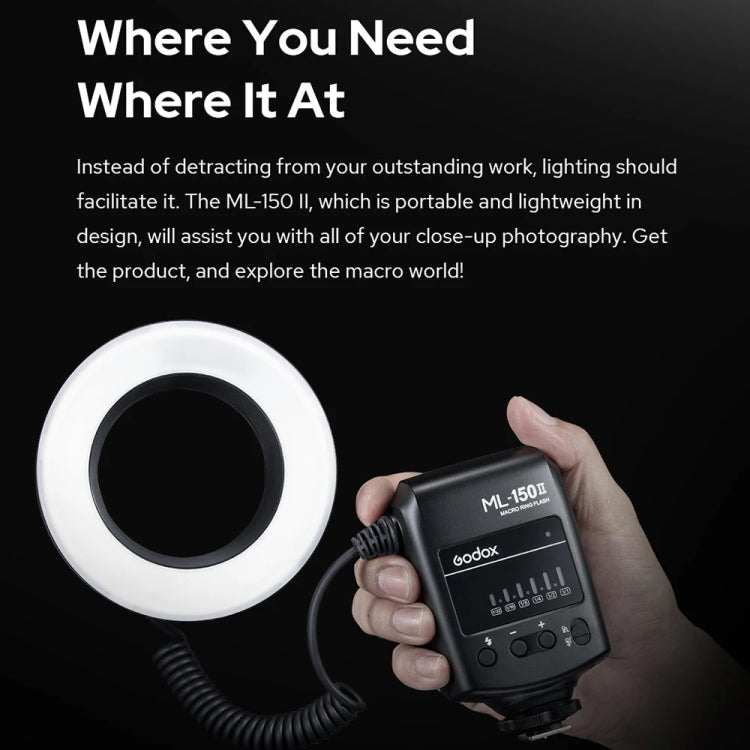 Godox ML-150II On-camera Macro Ring Flash Light with 8 Different Size Adapter Rings — view 4