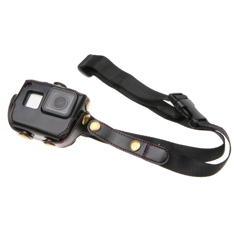 For GoPro HERO7 Black /6 /5 PU Leather Housing Case with Neck Strap & Buttons