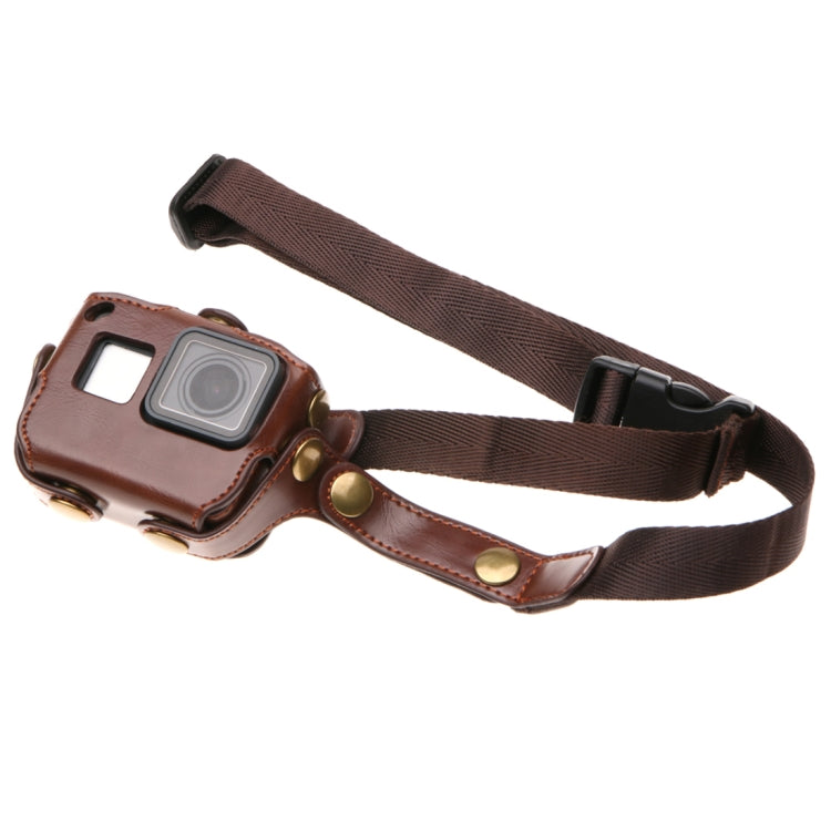 For GoPro HERO7 Black /6 /5 PU Leather Housing Case with Neck Strap & Buttons