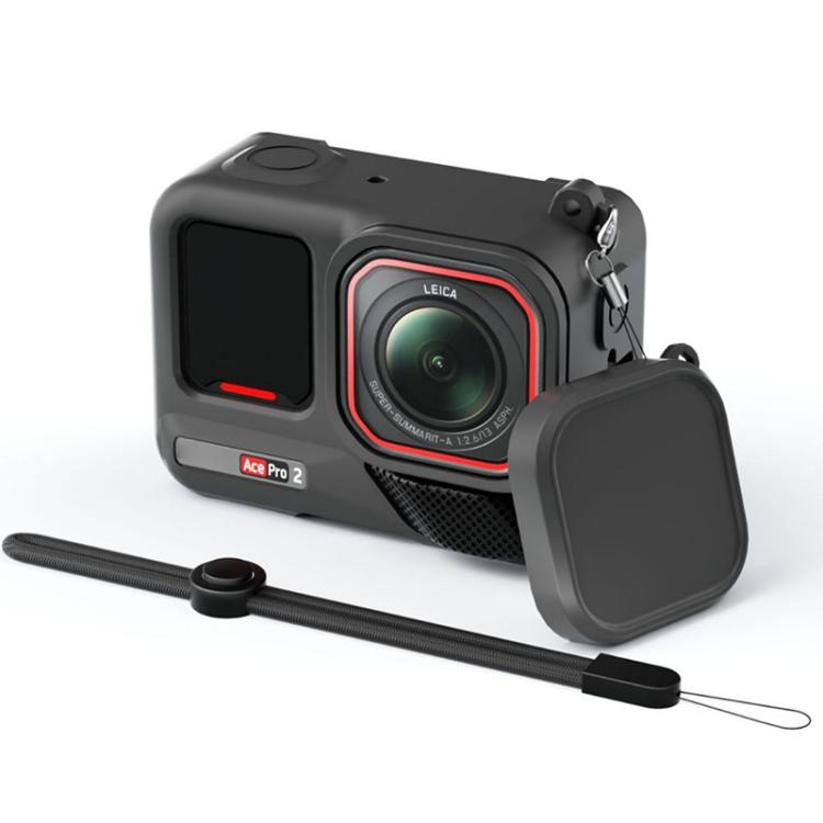 Silicone Protective Case with Wrist Strap & Lens Cover, For Insta360 Ace Pro 2