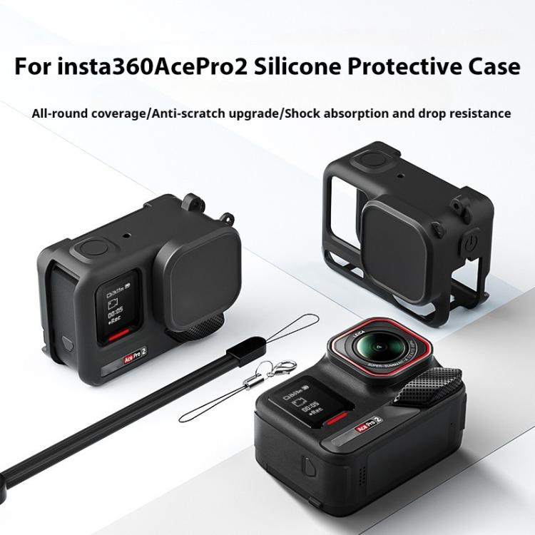 Silicone Protective Case with Wrist Strap & Lens Cover, For Insta360 Ace Pro 2