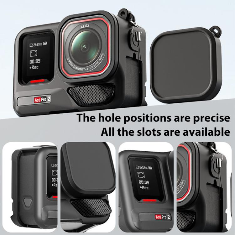 Silicone Protective Case with Wrist Strap & Lens Cover, For Insta360 Ace Pro 2