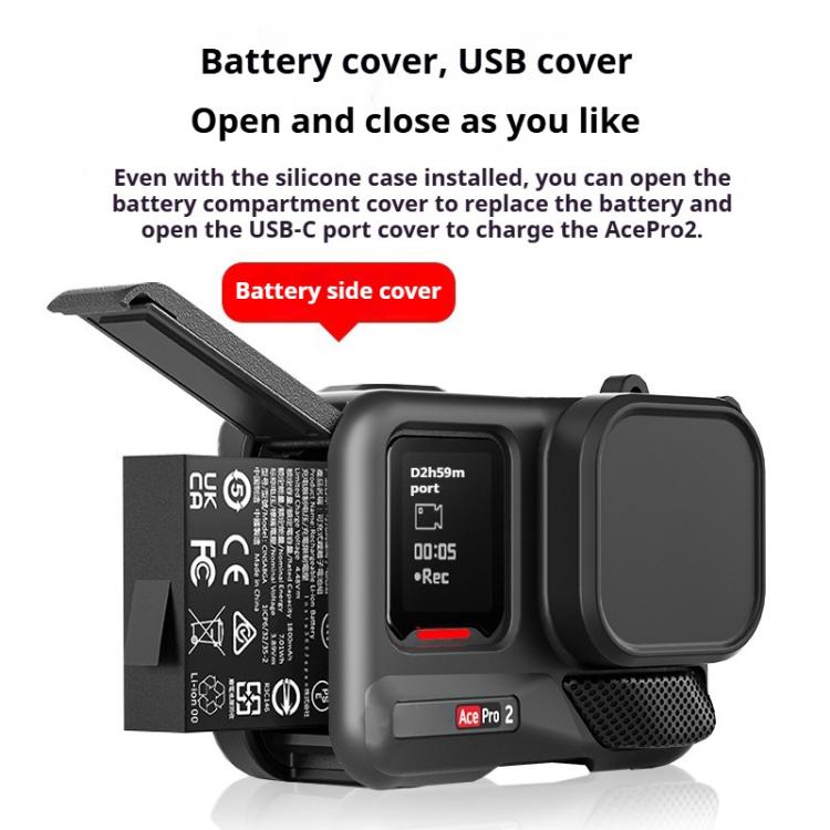 Silicone Protective Case with Wrist Strap & Lens Cover, For Insta360 Ace Pro 2